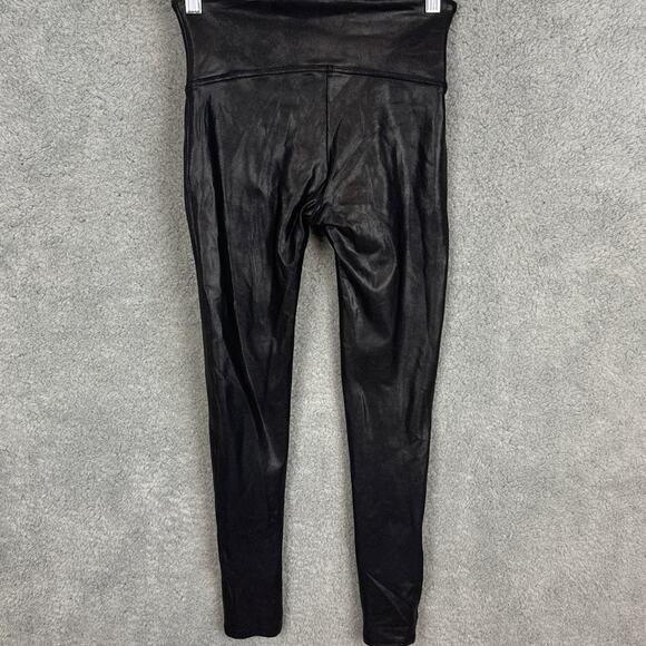 Spanx Women's Black Faux Leather Shaping Leggings Size MP Edgy Fall Winter Style - Picture 5 of 9